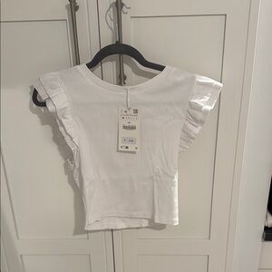 Zara White Ruffle Sleeve Top